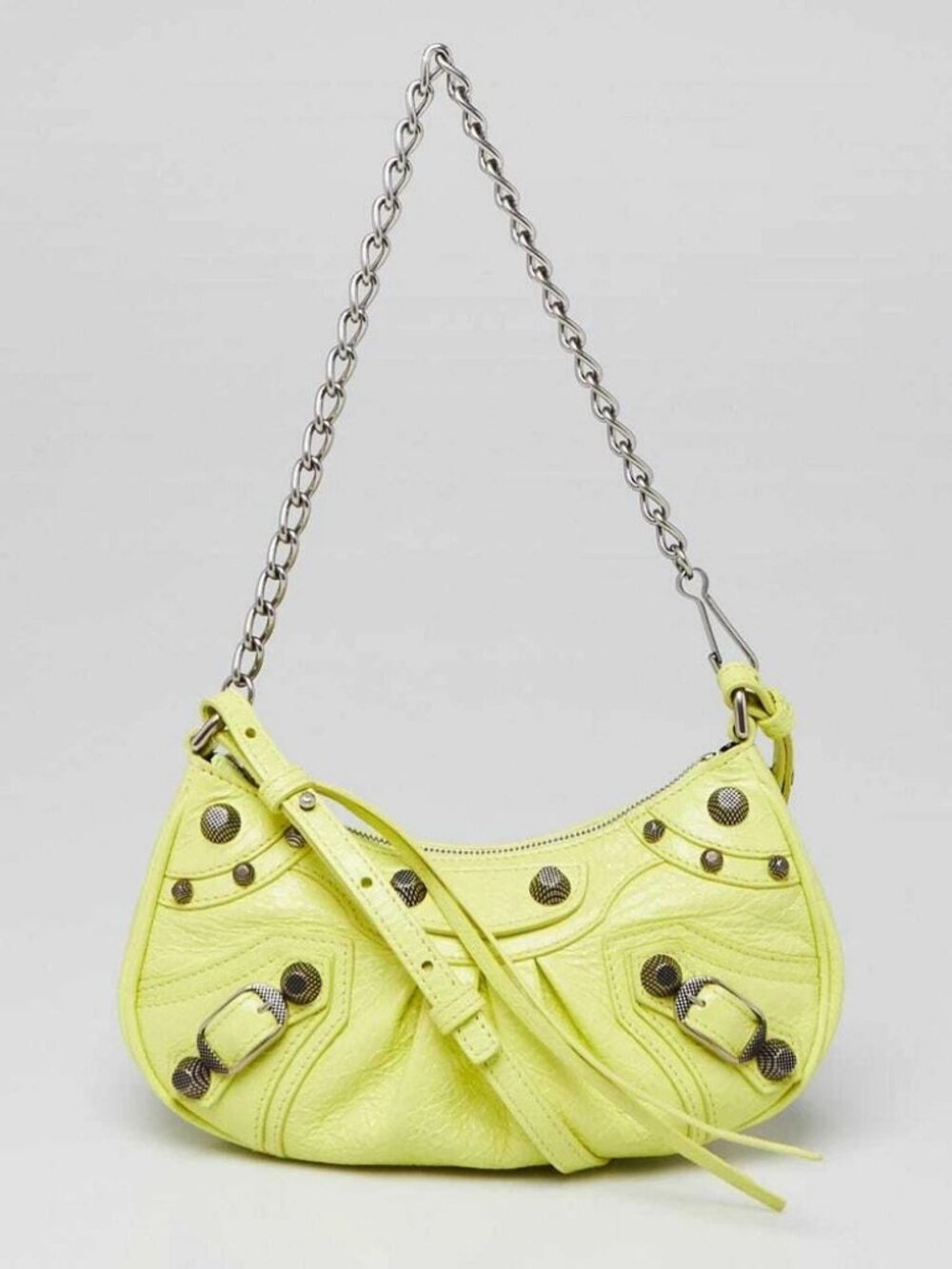 Balenciaga Neon Yellow Lambskin Leather Le Cagole Mini Crossbody Bag